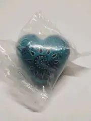 Heart Shaped 2" Stone Paperweight Blue/Black Made In Kenya
