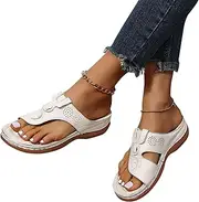 [Generic] Women Orthotic Flip Flops Arch Support Comfort Walking Thong Sandals,Plantar Fasciitis Flat Feet Heel PainBunion Correction Fashion Wedge Sandals (White 4.5)