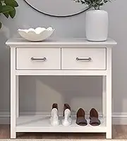 Merryluk White Console Table, Small Entrance Table with Narrow Storage Space - Modern Home Decor - Living Room Furniture - MDF Wood Table with Two Drawers and White Handles