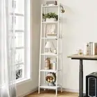 Ladder Shelf, Bookshelf Bookcase, Freestanding Corner Storage Shelve with 2 Hook