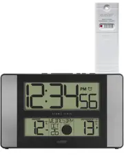 513-1417AL Moon Phase Digital Wall Clock Wood Panel with In/Outdoor Temp
