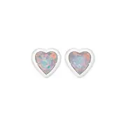 Silver Small Syn Opal Heart Studs in Cream