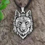 Tibetan Silver Wolf Head Pendant Necklace Amulet Animal Viking Men Gift Jew AW