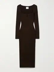 [Galvan] Galvan - Freya Ribbed-knit Midi Dress - Brown - xx small xx small Brown