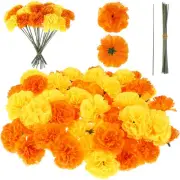 Artificial Marigold Flower Heads Bulk Bunch Fake Halloween with Stems for Par
