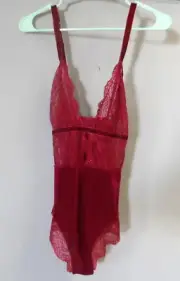 Adore Me Women's Lingerie Lace Mesh Bodysuit 08100 Rumba Red Medium