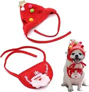 Kiwinvou Dog Cat Christmas Day Pet Hat Collar Set, Adjustable Headpiece Hat with Star for Dog Cat Pet Christmas Party Cosplay Supplies (Red)