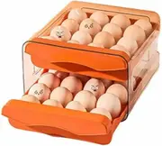Egg Holder for Fridge,Drawer Type Egg Storage Container for Refrigerator,Stackable Storage with Lid,32 Egg Holder for Kitchen Storage Color Orange
