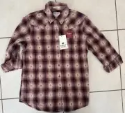 NWT Ariat Cowgirl Billie Jean Button-Up Shirt Country Rose Western Plaid LARGE
