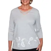 Alfred Dunner Glacier Lake 2020 Border Floral Embroidery Top