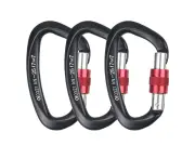 3 Pieces Heavy Duty Climbing Carabiners, 25KN Auto Locking Rock Climbing Carabiners Clips for Hammocks, Swing, Locking Dog Leash and Harness, Cam-Red