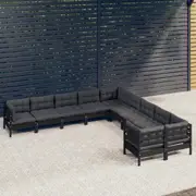 vidaXL 10 Piece Garden Lounge Set with Cushions Black Pinewood