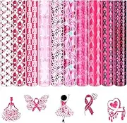 Tintnut Pink Ribbon HTV Heat Transfer Vinyl - 10 Sheets 12" x 10" Breast Cancer Awareness Iron on Vinyl for T-Shirts and Handbags Ribbon Patterned HTV Vinyl