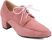 [IKOFLYE] Women's Square Toe Lace Up Platform Mid Heel Comfortable Oxfords Office Work Dress Shoes Brown
