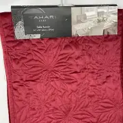 Tahari Home Christmas Holiday Table Runner Velvet Quilted 16X90 Red, Poinsettia