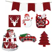 10 Pieces Christmas Tiered Tray Decor Wooden Tabletop Signs Christmas Decorations set for Indoor Kitchen Table Holida