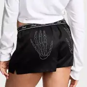 Victoria's Secret PINK Tencel Boxy Pajama Shorts Black Skeleton Diamante XS NEW