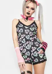 [Too Fast] Creepy Candy Hearts Lace Romper