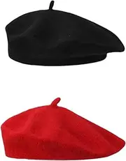 [Generic] Beret Hats for Women 2 Pieces Wool Beret Stretchy Winter Berets Artist Hats