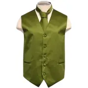 New Brand Q solid polyester men's Vest tuxedo waistcoat_necktie Olive Green