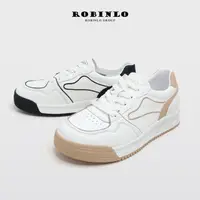 在飛比找momo購物網優惠-【Robinlo】復古流線真皮厚底小白鞋休閒鞋CLINT(極