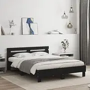 vidaXL Black Bed Frame with Strong Engineered Wood, High Headboard and Sturdy Plywood Slats, 150x200 cm, Sleek Modern Style for Any Bedroom