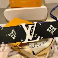 在飛比找Yahoo!奇摩拍賣優惠-LV皮帶 路易威登 SHAPE 40毫米 白釦 拉菲草雙麵皮