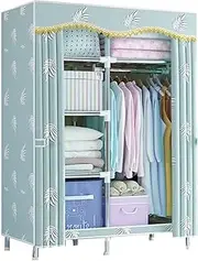 Canvas Wardrobe Portable Wardrobe Cupboard Clothes Storage Organiser with Curtain Cover with Hanging Rail for Bedroom, Study