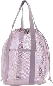 [Trrymbbe] Kids Beach Bag Beach Tote Bag with Drawstring Foldable Toy with 2 Front Pockets Swim Pool Mesh Bags Drawstring for Toys, Towel, Flip Flops Light Purple Mesh Bags