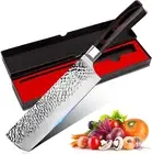 Nakiri Knife - 7In Meat Vegetable Knife Cleaver, Hammer Finish Chef Kitchen Knif