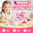 Kids Mini Sewing Machine Toy Electric Iron Steamer Household Pretend Play Game