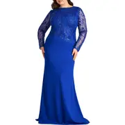 Tadashi Shoji Sequin Floral Long Sleeve Gown in Mystic Blue at Nordstrom, Size 14W