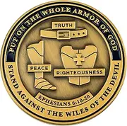 Armor of God Coin with All Armor Pieces, Bible Study Challenge Coin, Be Strong in The Lord, Pray & Persevere, Christian Religious Antique Gold Plated Prayer Token Gift