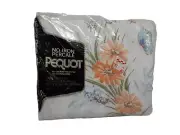 Vintage Pequot Twin Flat Sheet, White W/ Bright Blue Peach FLower Whisper Spray