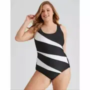 Ladies plus size 14 AUTOGRAPH Black white stripes ONE PIECE BATHERS NEW 2923