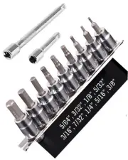 3/8” Drive socket hex bit set allen key Imperial Size With Extension Bars 11 Pc