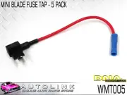 DNA MINI BLADE FUSE TAP UP TO 20 AMPS 12cm CABLE LENGTH WITH TERMINAL - 5 PACK