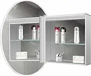 Round Bathroom Medicine Cabinet with Mirror, Built-in Storage Cabinet, Wall-Mounted Bathroom, Smart Mirror Cabinet, Adjustable Three-Color Light + One-Touch Defog (Silver 60x60cm)