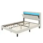 LED Queen Bed Frame Storage Headboard Charging Station Cream