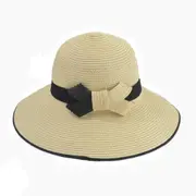Summer Straw Hat for Women Sun-shade Seaside Ultraviolet-proof Beach Hat Foldable Hat Bow beige