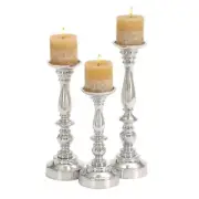 Litton Lane Candle Holder 14" Indoor Tabletop Industrial Metal Silver (Set of 3)