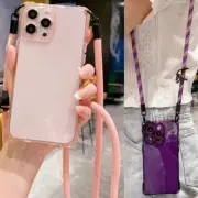 For iPhone 15 14 13 12 Pro Max 11 Crossbody Lanyard Shockproof Soft Case Cover