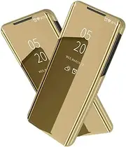 nh Case Samsung Galaxy A51 Mirror Case, 360 Degrees Protective Slim Fit Electroplate Standing Case PC Flip Cover + Tempered Glass Film with Kickstand for Samsung Galaxy A51 -Gold