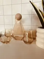 Retro 70s Style amber Whiskey Decanter Set