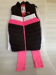 PUMA Youth 3 Piece Vest Set Size Med 10/12 Black White Pink New