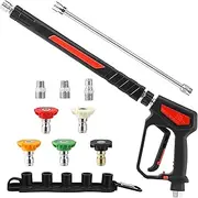 [RIDGE WASHER] Pressure Washer Gun 5000 PSI, 12 GPM, Power Washer Gun with Stainless Steel Extension Wand, Detachable M22 14 Male to 1/4" Quick Connect, 360° Swivel 3/8'' NPT Thread, M22 Fitting