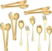 Worldity 10 Pieces Stainless Steel Serving Utensils Large Serving Spoon, Gold Serving Utensils Set for Home, Restaurant, Party, Dishwasher Safe