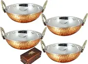 Heat Insulated Double Walled 12 OZ Copper Stainless Steel Multipurpose Bowls for Cereal, Rice, Noodles, Ice Cream, Salad, Cooked Food, 4 Pieces per Pack, Handmade Hammered Style Serving Bowl, 5 Inch