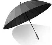 Umbrella Umbrellas Leather Handle Golf Umbrella Windproof Large Travel Rain Umbrella Automatic Open Reinforcement Canopy Vented Umbrella Umbrellas for Rain (Color : Black, Size : 75cm)