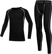 [Towintec] Kids Thermals Base Layer Compression Sets Leggings Quick Dry Boys Warm Tights Youth Children Athletic Long Sleeve Top & Matching Bottoms for Underwear Sport Ski Football Basketball